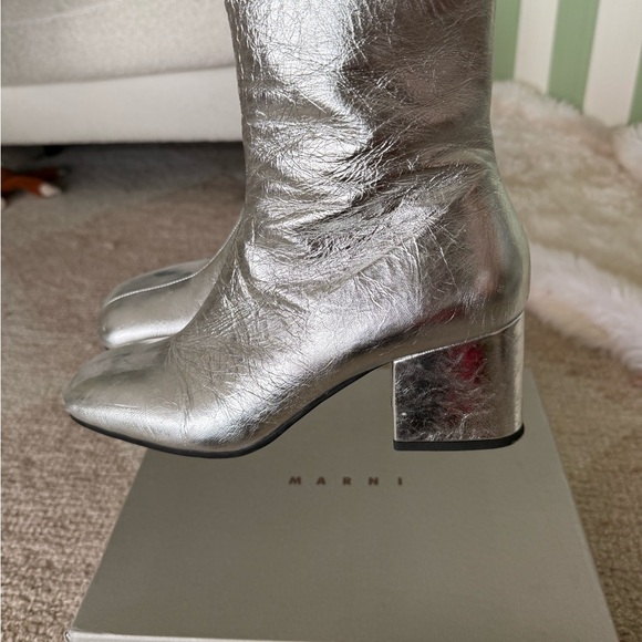 Marni Silver Leather Ankle Boots Mod style size 10  / 40 European - Picture 3 of 16